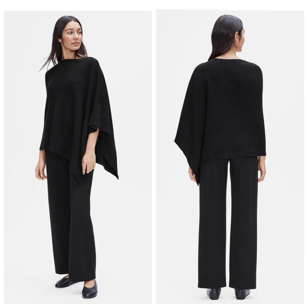 Eileen Fisher boat neck lightweight asymmetrical organic cotton poncho